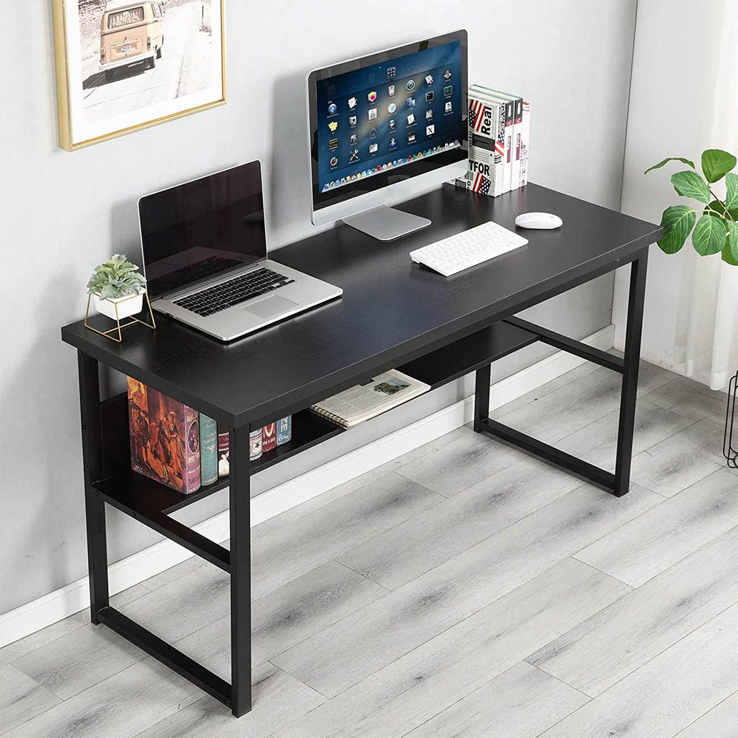 Computer Desk with Storage Shelves, 47 Inch Home Office Desk, Modern Office  Writing Desk, Student Study Table, White 