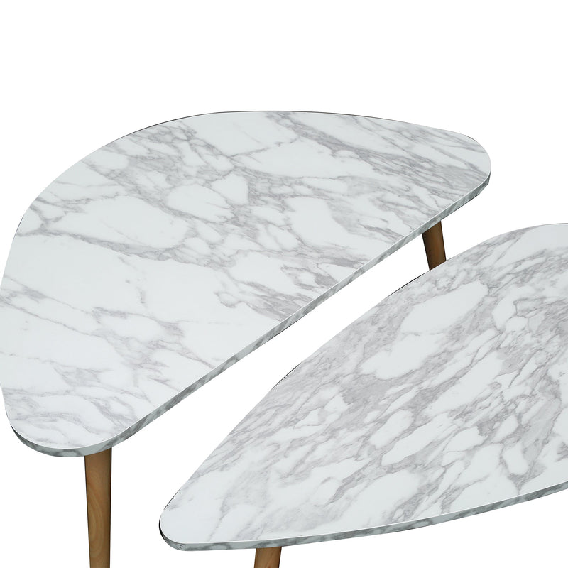 Nesting Coffee Table Set of 2, Triangle Table, Oval Table Round Marble Finished Tables Modern Circle Table for Living Room Accent End Side Table
