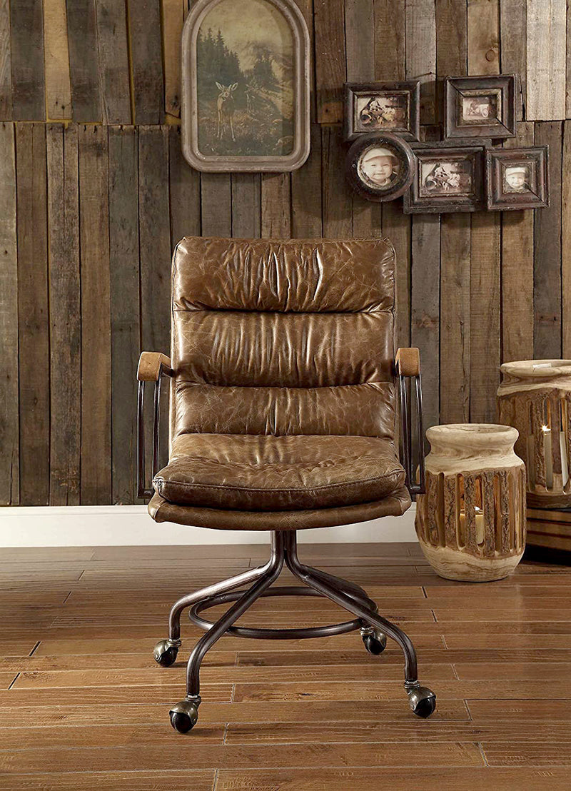 Executive Office Chair Vintage Whiskey Top Grain Leather Upholstered Swivel Seat