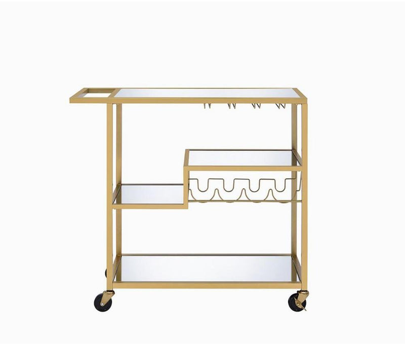 Serving Carts Gold Shimmering Plated Metal Frame Bar Cart Rolling with Tempered Glass Mirror Shelves for Kitchen Living Room Bar Drink Wine