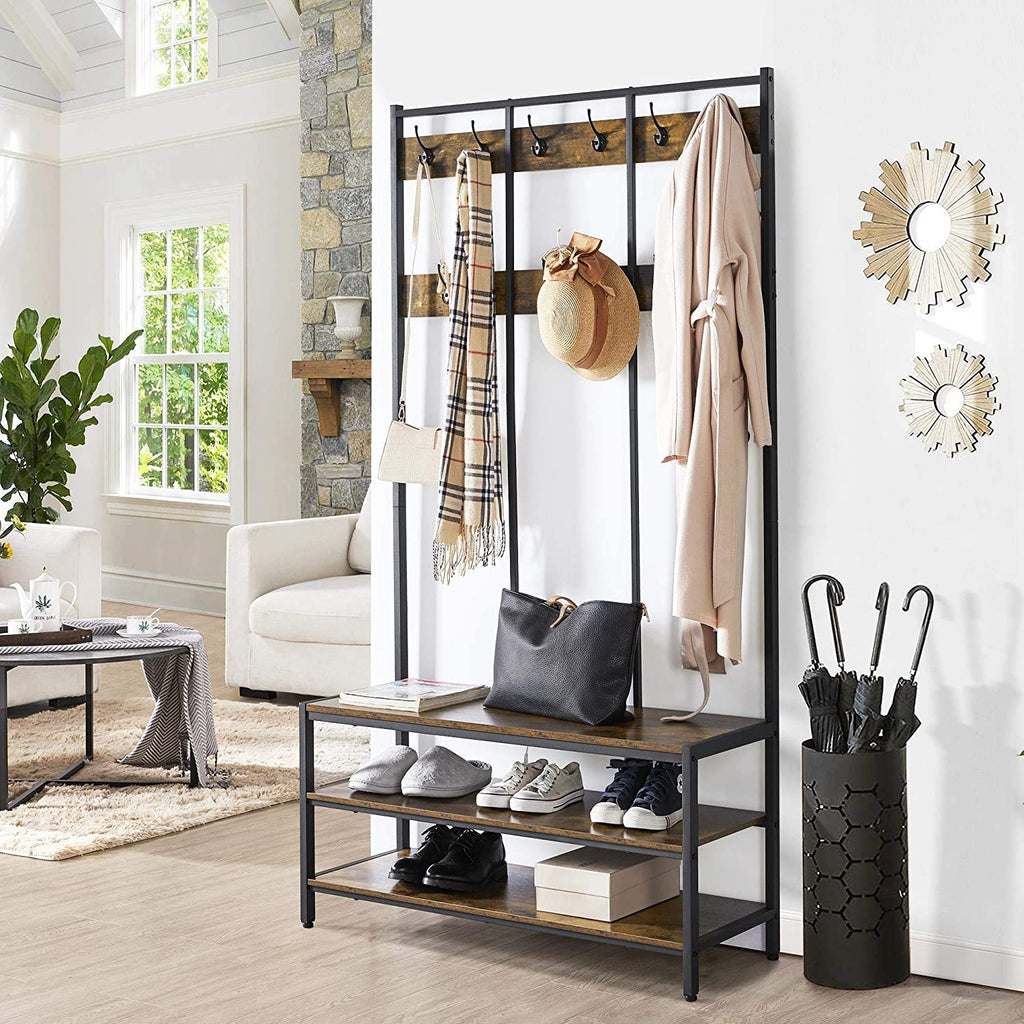 Hall Tree Coat Rack Stand with Shoe Bench Entryway Storage Shelf