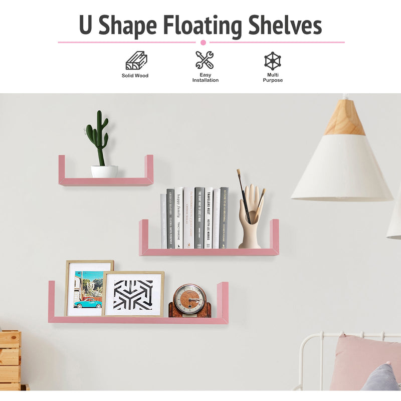 U Shaped Floating Float Shelves Gloss Glossy Matte Finish Set of 3 Easy Mounted Wall Shelf Shelves for Bathroom Kitchen or Livingroom