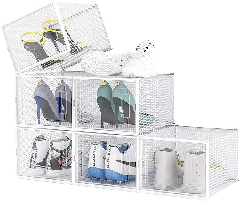 6 Collapsible Stackable Shoes Box Organizer for Closets and Entryway Hallway