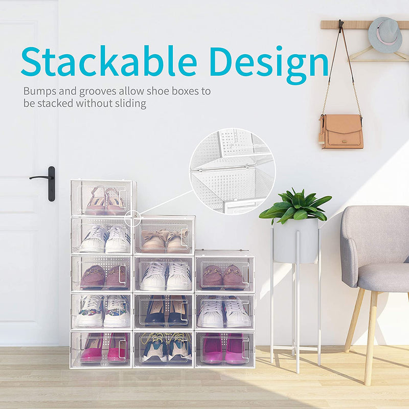 6 Collapsible Stackable Shoes Box Organizer for Closets and Entryway Hallway