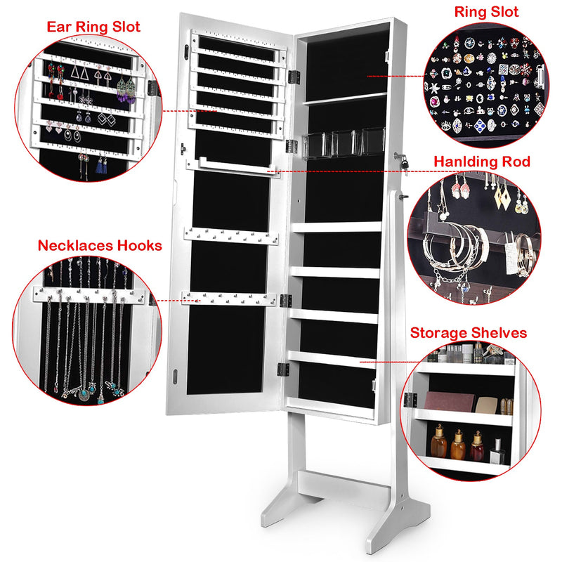 Full Body Mirror Length Mirrored Standing Jewelry Armoire Cabinet Makeup Organizer with Gorgeous Interior Velvet