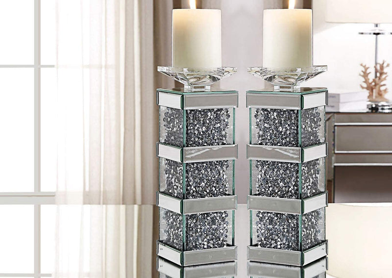 Noralie Accent Candleholder, Mirrored and Faux Diamonds PAIR set of 2
