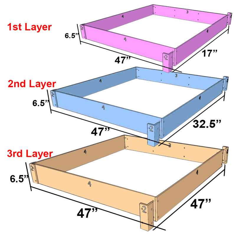 3 Tier Raise Garden Bed Outdoor Elevated Flower Vegetable Grow Planter 47x47 For Backyard Patio Gardener